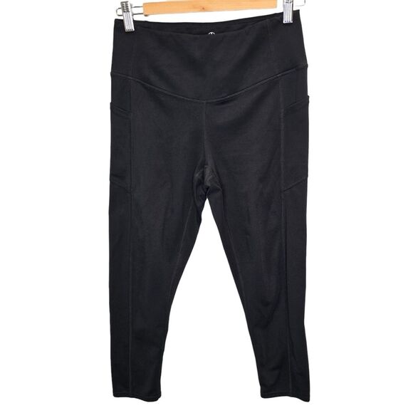 Gaiam Women's High Waist Cropped Capri Yoga Black Activewear Leggings - Picture 1 of 11